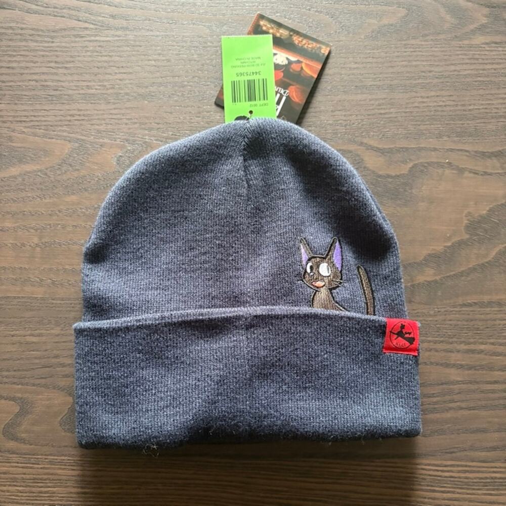 Kiki's Delivery Service Navy Jiji Cat Red Bow Anime Beanie Winter Hat NWT